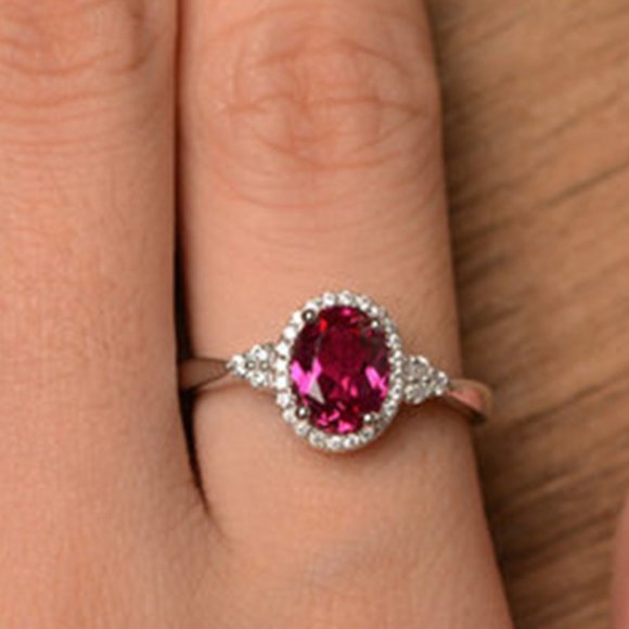 Refine Oval Shiny Red Zircon Ruby Rings for Women, PD321 - Picture 7 of 7
